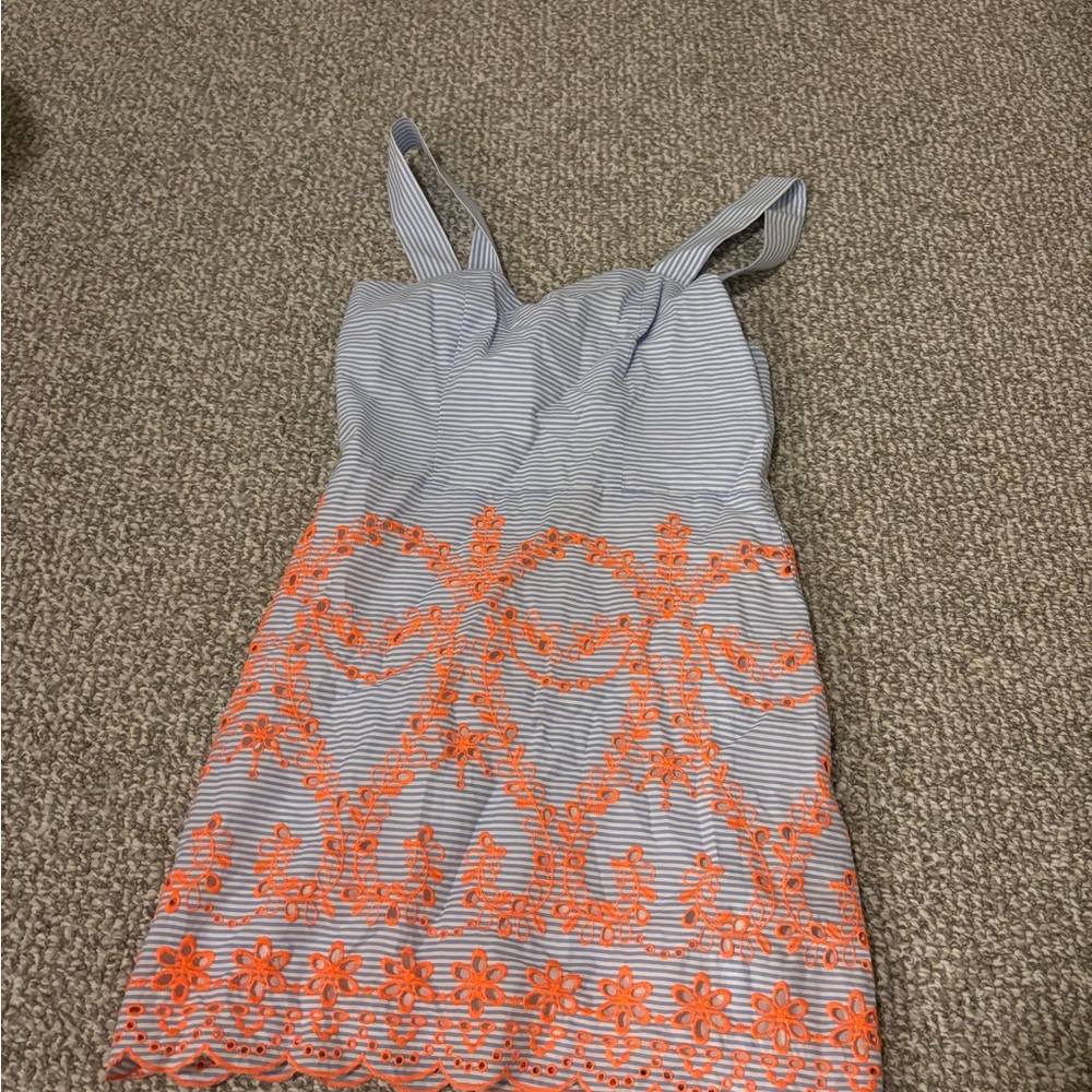Tularosa Blue and Orange Embroidered Mini Dress